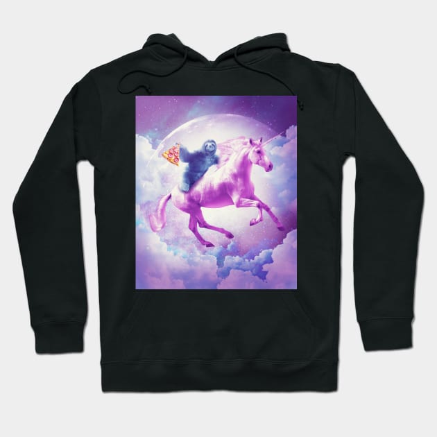 Space Sloth Riding On Flying Unicorn With Pizza Hoodie by Random Galaxy